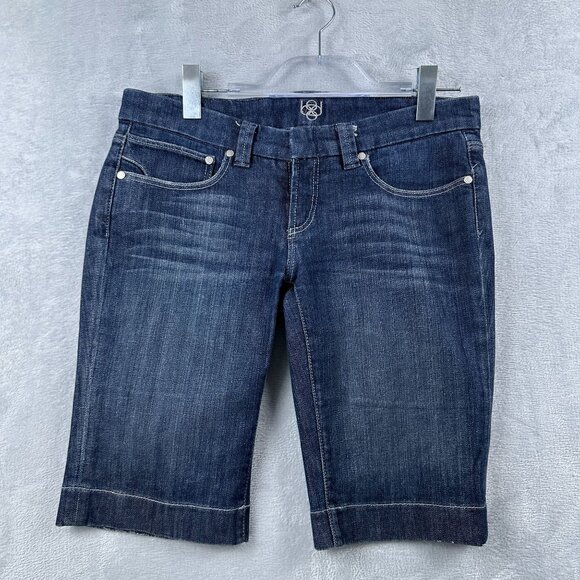 BEBE Trouser Walk Bermuda Shorts Womens Size 30 Medium Wash Low Rise Blue - Picture 1 of 10